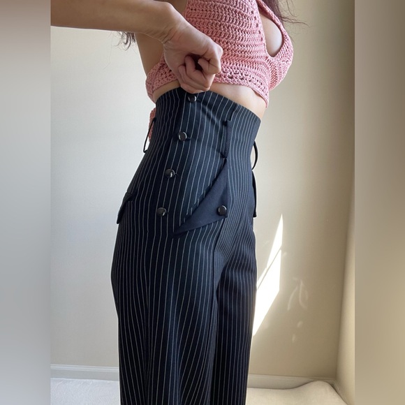 High waisted black pinstripes wide leg trouser pants - XS - Picture 6 of 8